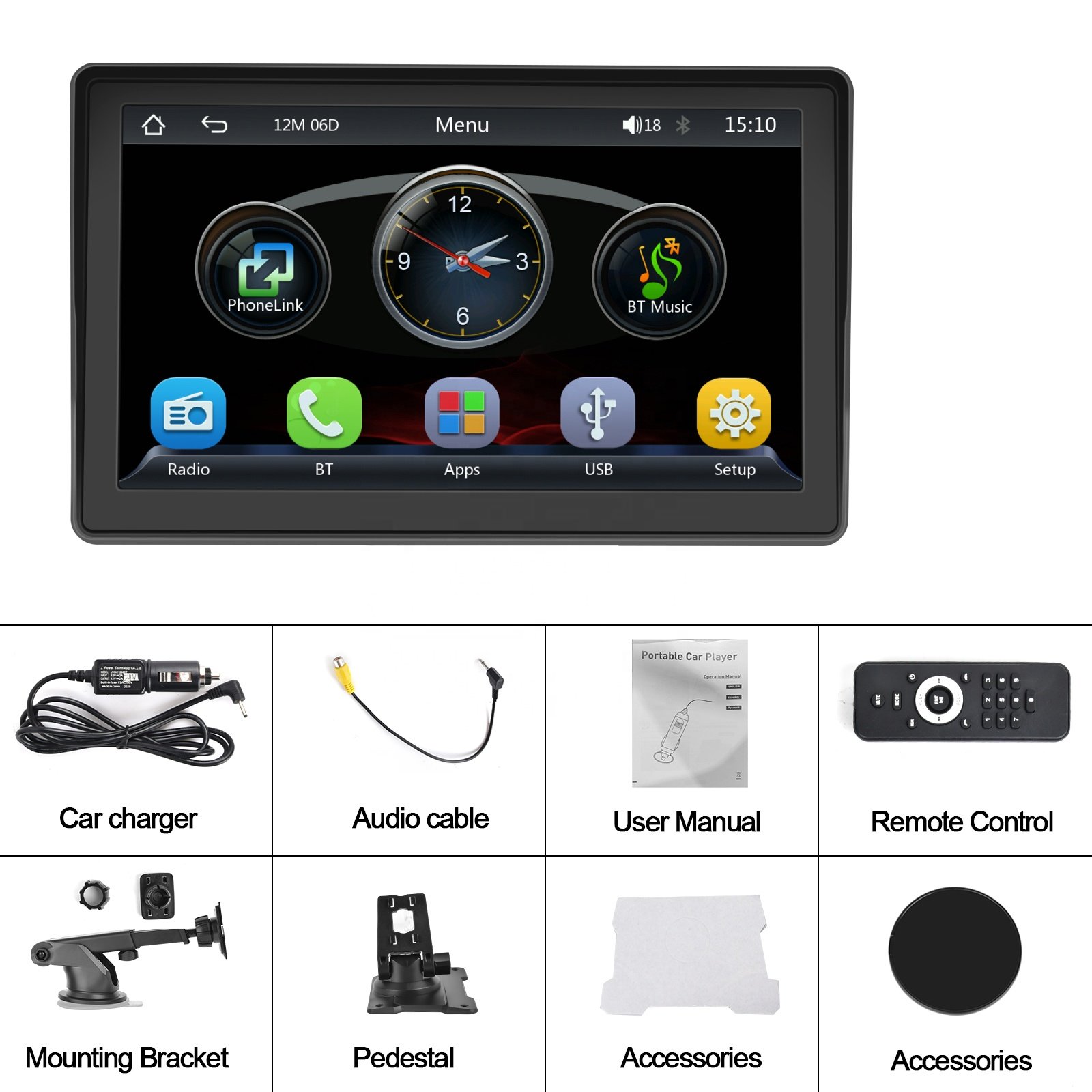 Podofo 7 Inch Touch Screen Portable Car MP5 Player Wireless Carplay Android Auto FM BT TF/USB/AUX Car Stereo Voice Control