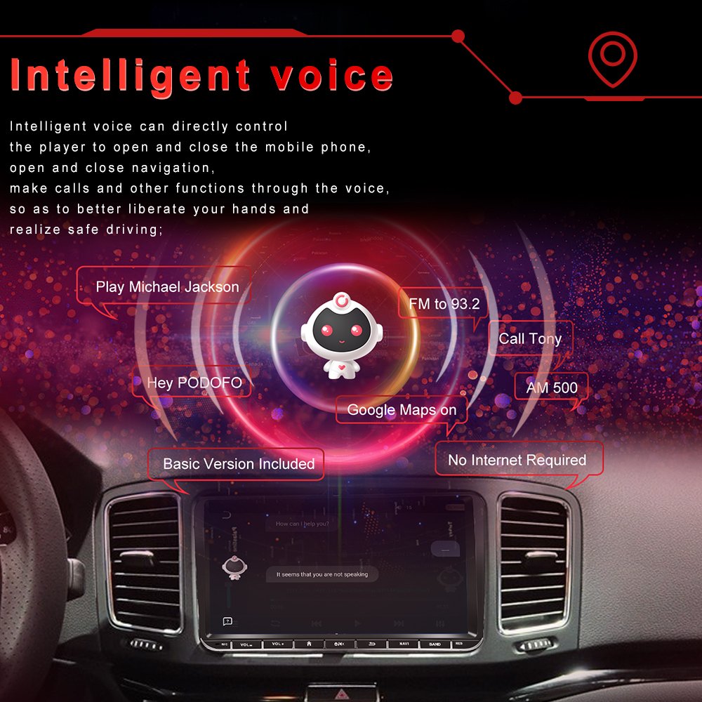 Podofo 9'' Android 13 Car Radio 8+128G Car player AI Voice QLED Screen GPS Navigation Wifi BT DSP For Volkswagen/Skoda