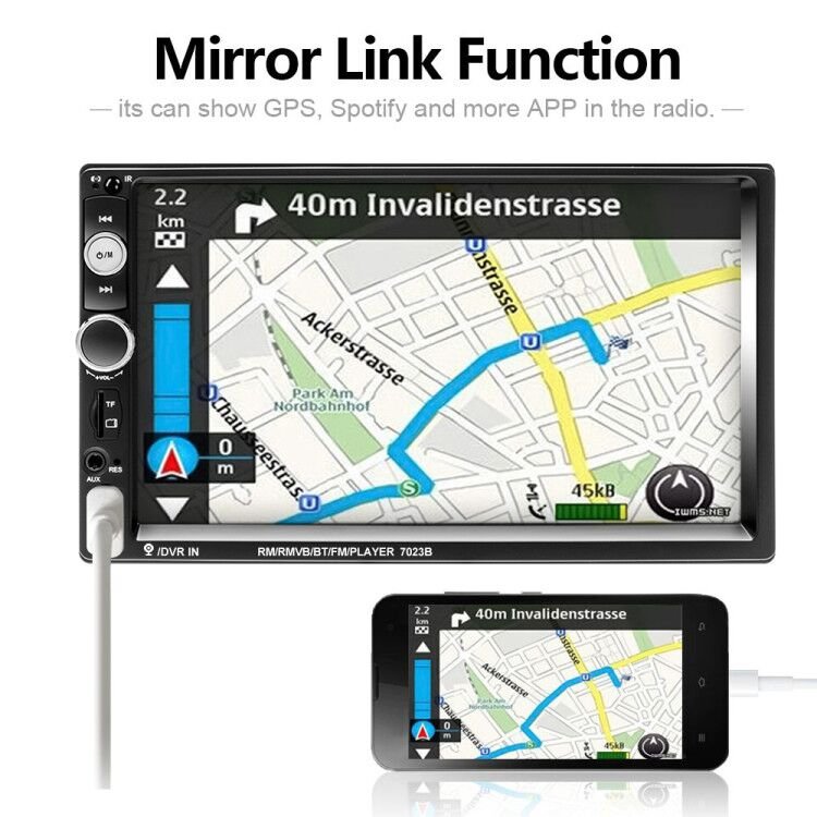 Podofo Double Din Car Stereo Car Radio Autoradio 7" Car MP5 Player Touch Screen BT Phone Link USB FM SD 7023B + 12LED Camera
