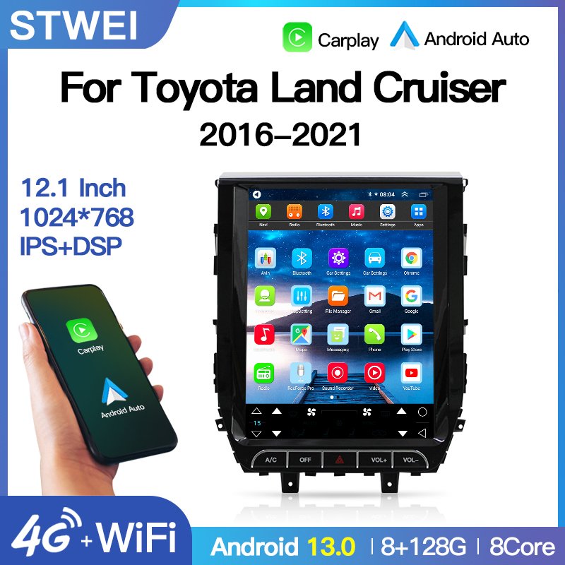 12.1" Vertical Tesla Screen Car Radio GPS Navigation For Toyota Land Cruiser LC200 2016-2021 Multimedia Video Player Carplay BT