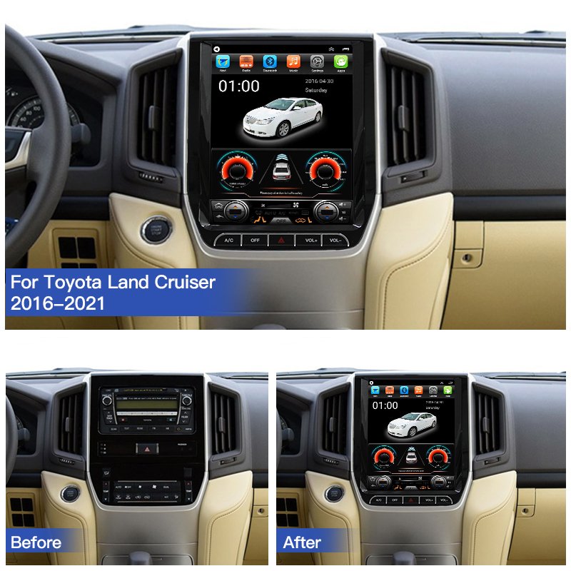 12.1" Vertical Tesla Screen Car Radio GPS Navigation For Toyota Land Cruiser LC200 2016-2021 Multimedia Video Player Carplay BT