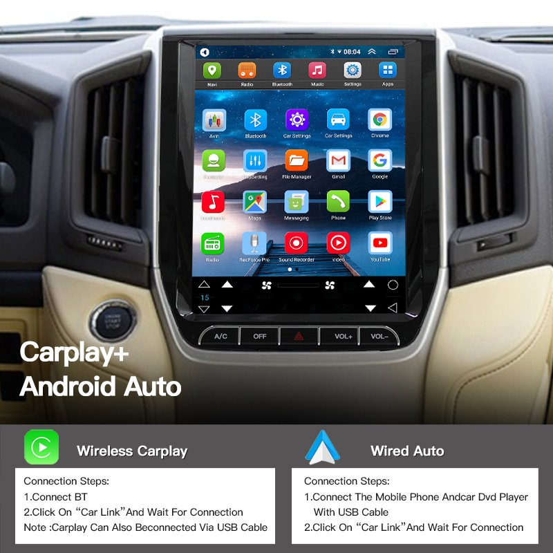 12.1" Vertical Tesla Screen Car Radio GPS Navigation For Toyota Land Cruiser LC200 2016-2021 Multimedia Video Player Carplay BT