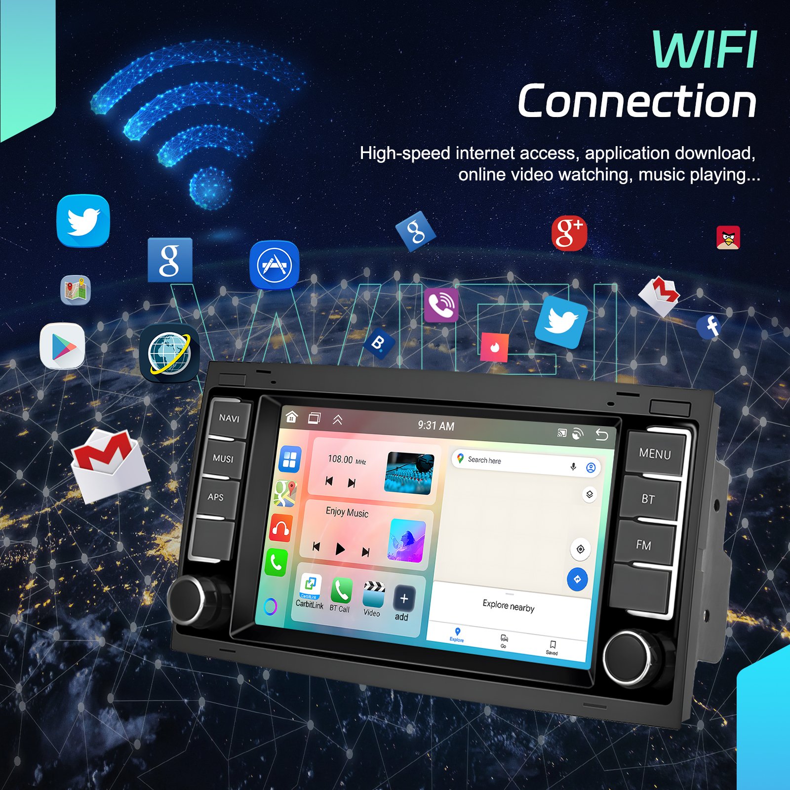 Podofo 7'' 4+64G 8 Cores Car Radio Carplay Auto GPS WIFI FM RDS Autoradio For VW Touareg/Transporter TS Multivan 2004-2009