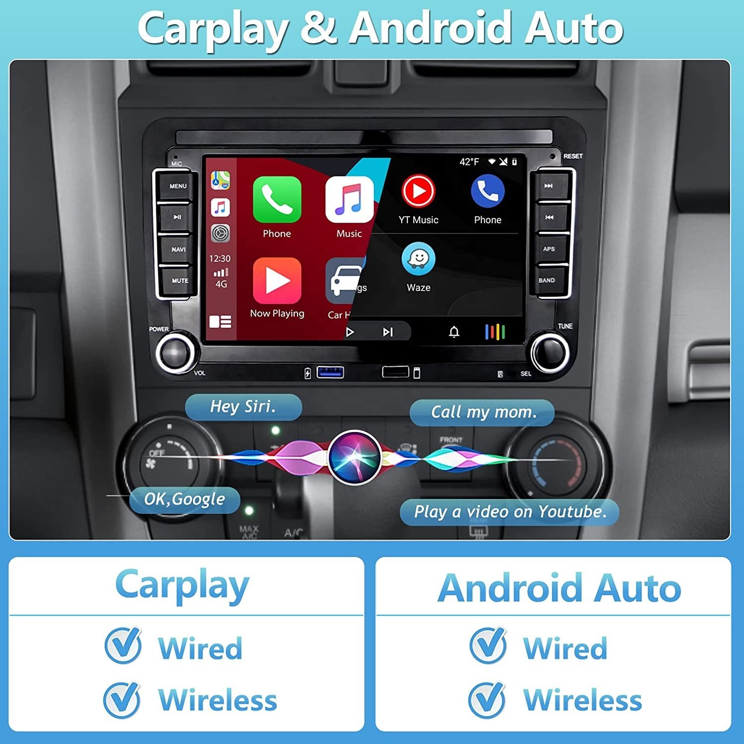 (EU Stock) Podofo 7" Android Carplay Car Radio GPS WIFI Hifi RDS USB For VW/Polo/Candy/Skoda/Jetta/Seat/Touran/Passat/Golf 5 6
