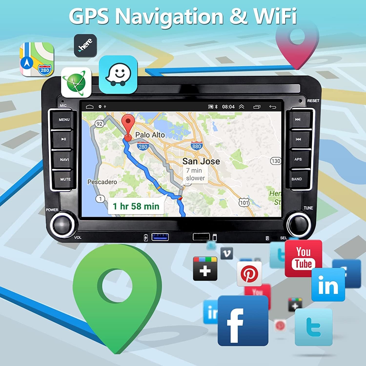 (EU Stock) Podofo 7" Android Carplay Car Radio GPS WIFI Hifi RDS USB For VW/Polo/Candy/Skoda/Jetta/Seat/Touran/Passat/Golf 5 6