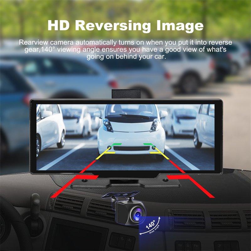 2.5K 10.26" Wireless Car Play Android Auto Portable Navigation Screen With Front Rear Dual Recorder DVR Car Camera