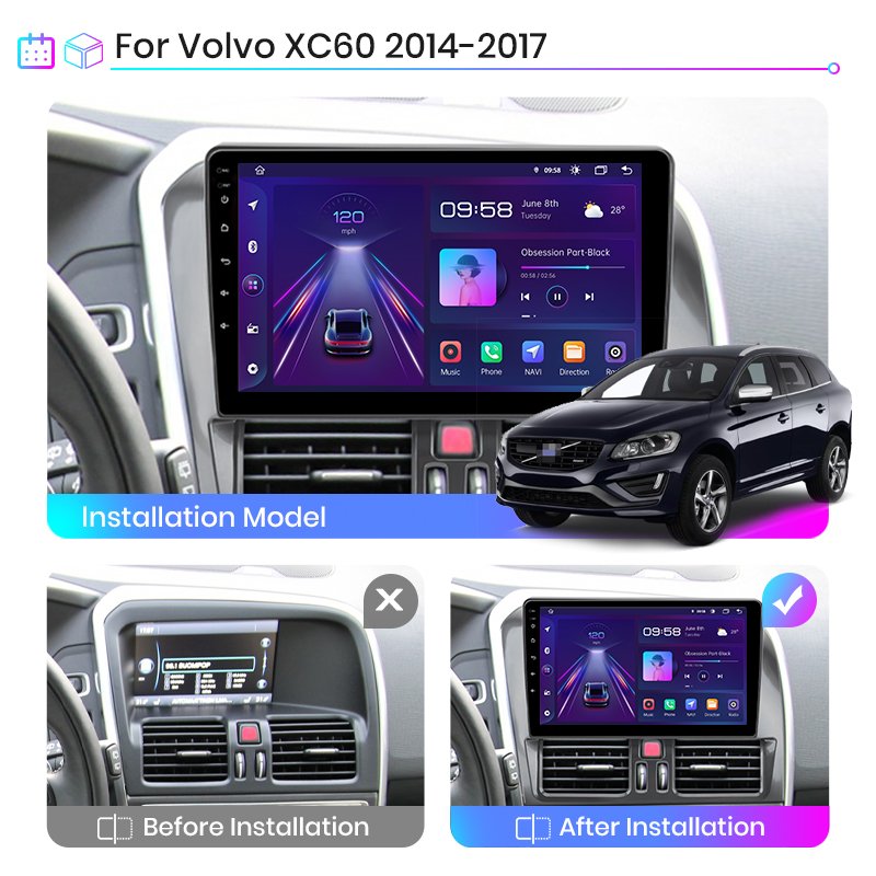 Junsun V1Pro AI Voice 2 din Android Auto Radio For Volvo XC60 2011-2014 Carplay 4G Car Multimedia Player GPS autoradio