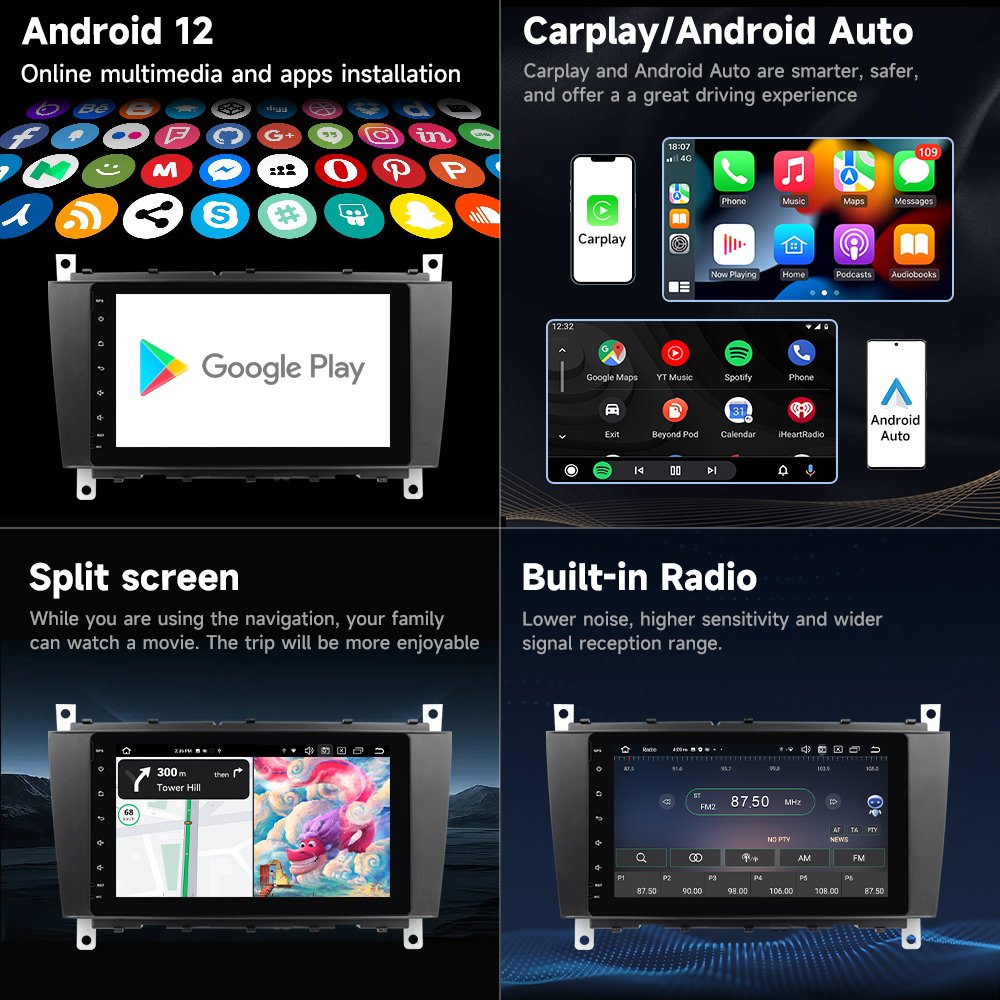 8inch Android 12 For Mercedes Benz CLK Class W209 4+64GB CLC CLK W209 IPS touch screen Car DVD Player