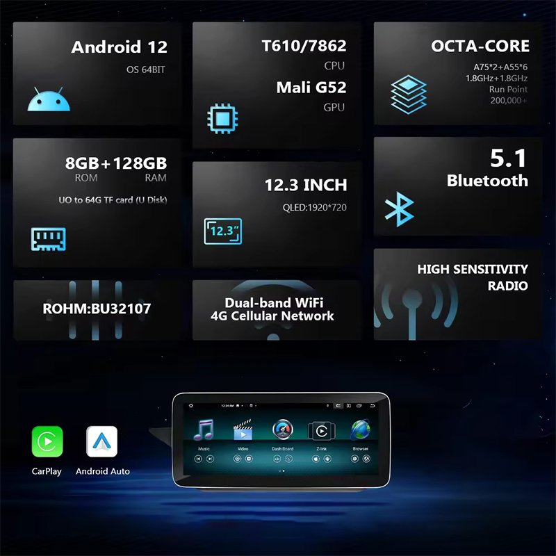 12.3 inch Android Car multimedia radio 8 core for Mercedes Benz E-W212 2009-2016 IPS screen DSP 4g lte Car DVD Player