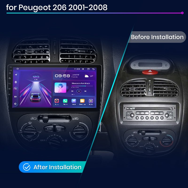 Junsun V1 EU Stock Wireless CarPlay Android Auto Navigation for Peugeot 206 2001-2008 Car Autoradio Multimedia Video
