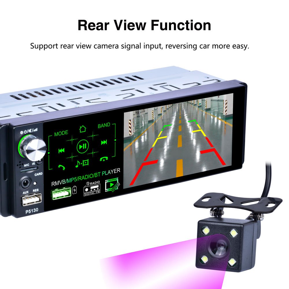 Podofo Car Stereo 1 Din Autoradio Car Radio 4.1" Capacitive Touch Screen Video RDS/FM/AM BT With Rear Camera + Microphone