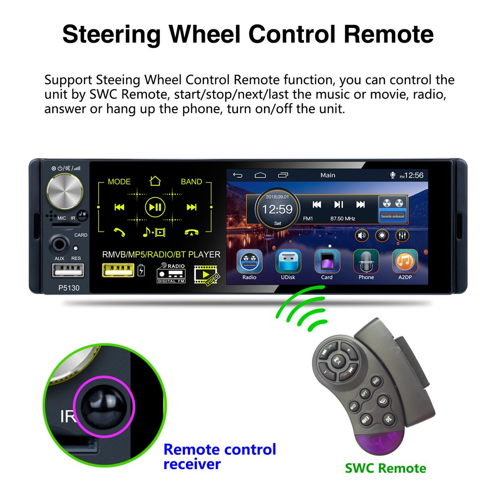 Podofo Car Stereo 1 Din Autoradio Car Radio 4.1" Capacitive Touch Screen Video RDS/FM/AM BT With Rear Camera + Microphone