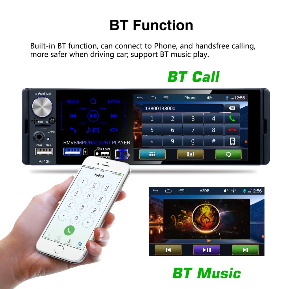 Podofo Car Stereo 1 Din Autoradio Car Radio 4.1" Capacitive Touch Screen Video RDS/FM/AM BT With Rear Camera + Microphone