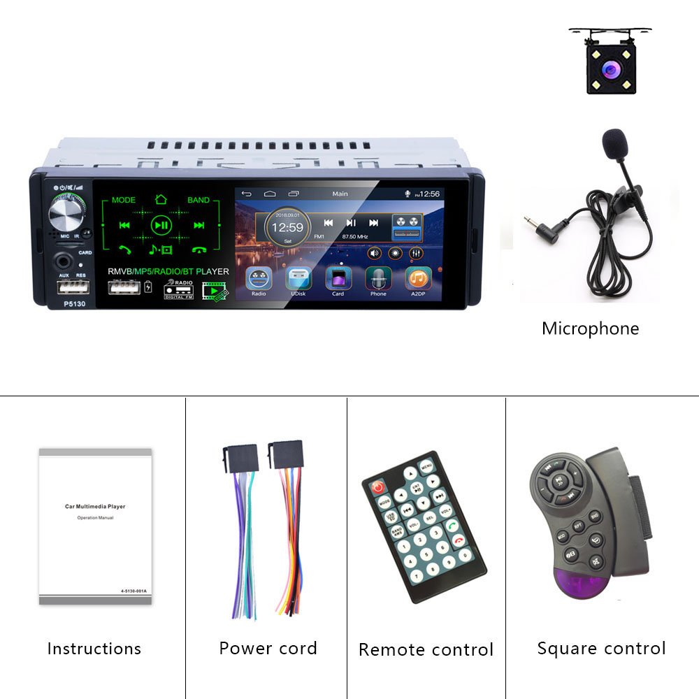 Podofo Car Stereo 1 Din Autoradio Car Radio 4.1" Capacitive Touch Screen Video RDS/FM/AM BT With Rear Camera + Microphone