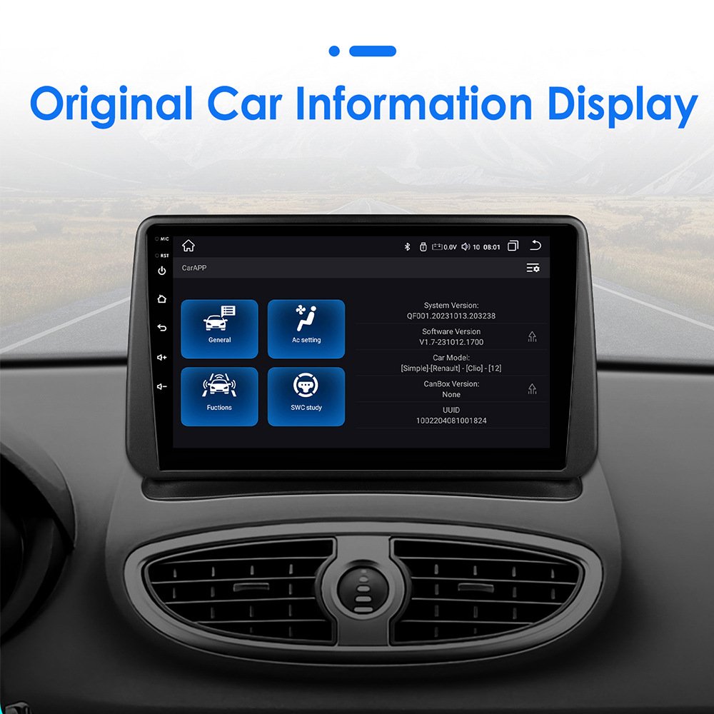 9 Inch Android 12 Car Dvd Player 2014 with Apple Car Play with Navigation & Gps 4g for Renault Clio 3 2005 DC 12V 50W Android