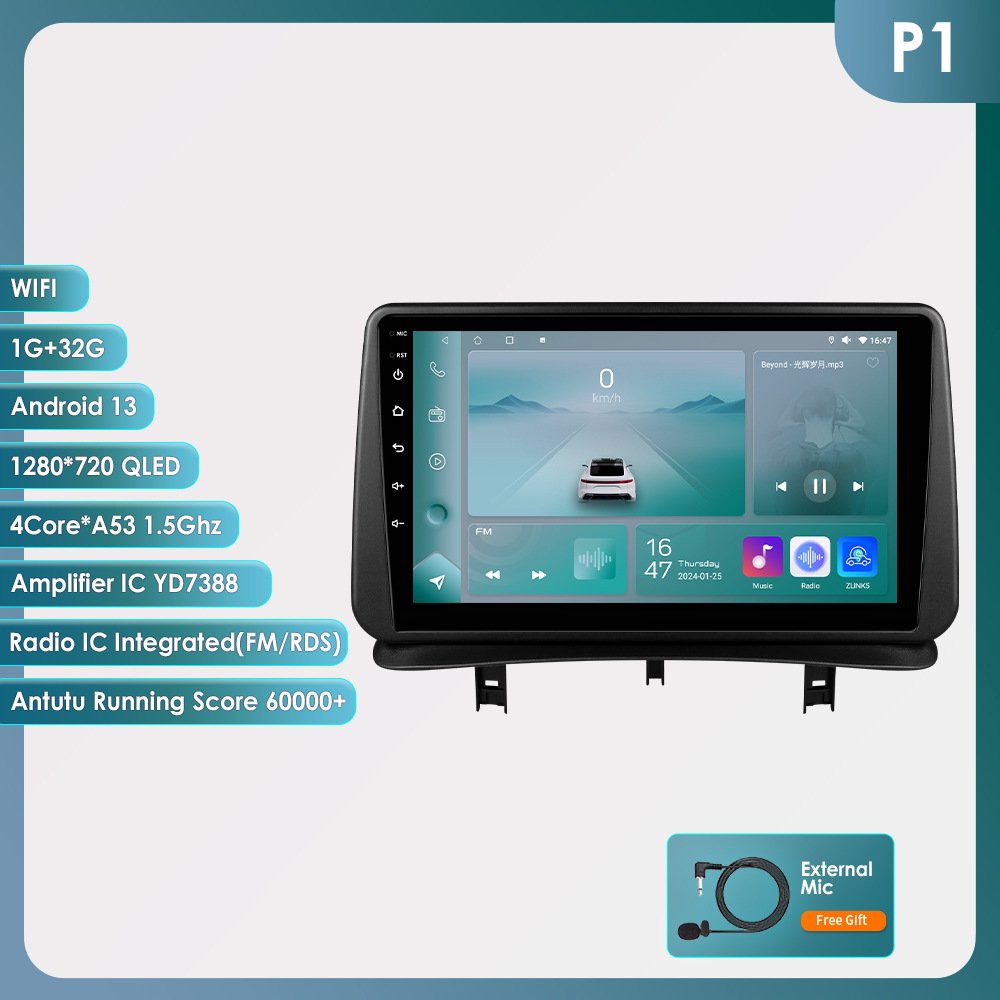 9 Inch Android 12 Car Dvd Player 2014 with Apple Car Play with Navigation & Gps 4g for Renault Clio 3 2005 DC 12V 50W Android