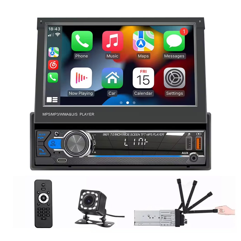 Car Dvd Player 7 Inch BT AUX TF Fm Transmitter Car Stereo Audio Mp5 Mp3 Multimedia Player Car Radio With Retractable Screen