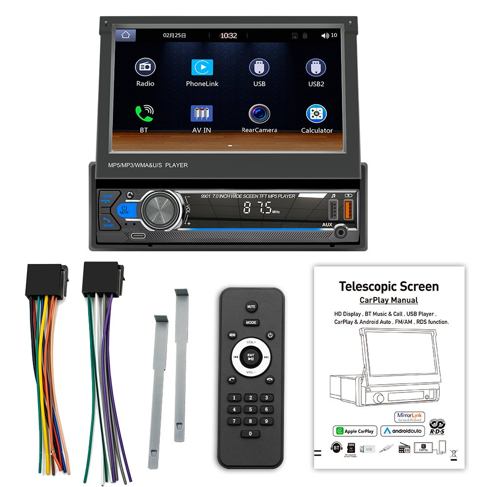 Car Dvd Player 7 Inch BT AUX TF Fm Transmitter Car Stereo Audio Mp5 Mp3 Multimedia Player Car Radio With Retractable Screen
