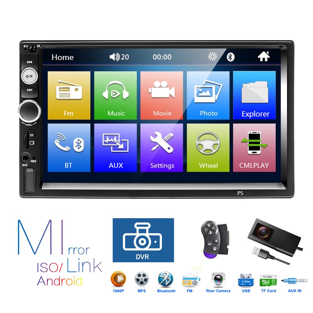 Podofo 7'' Double Din Car Stereo Autoradio With BT/USB/FM + 4 IR Rear View Camera Car Dvd Player