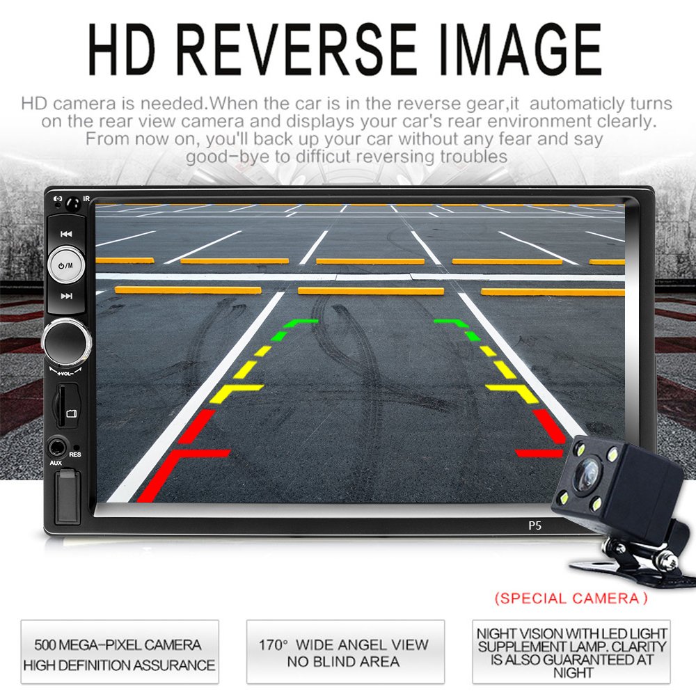 Podofo 7'' Double Din Car Stereo Autoradio With BT/USB/FM + 4 IR Rear View Camera Car Dvd Player