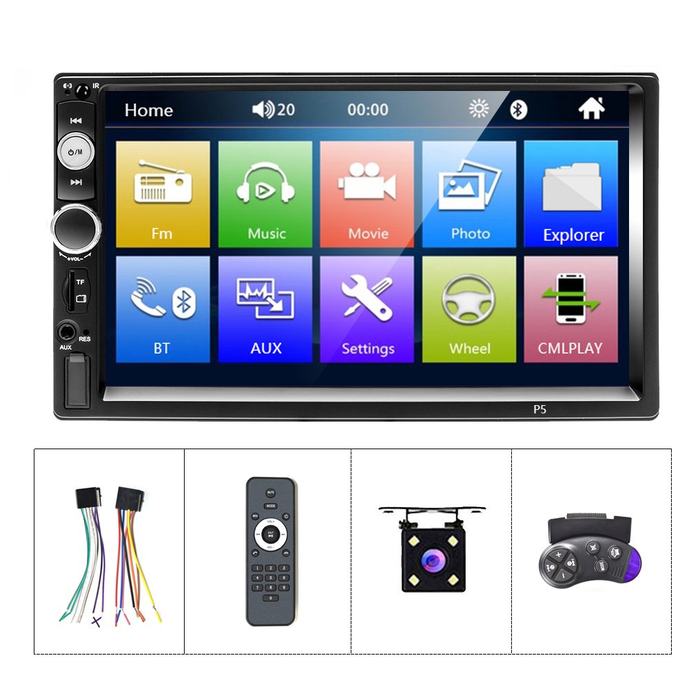 Podofo 7'' Double Din Car Stereo Autoradio With BT/USB/FM + 4 IR Rear View Camera Car Dvd Player