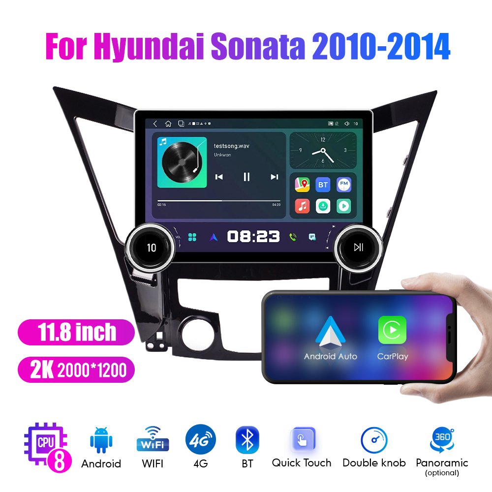 11.8Inch 2Din Android Car Radio For Hyundai Sonata 2010-2014 2K QLED Screen Car Stereo Car DVD Player Carplay Android Auto