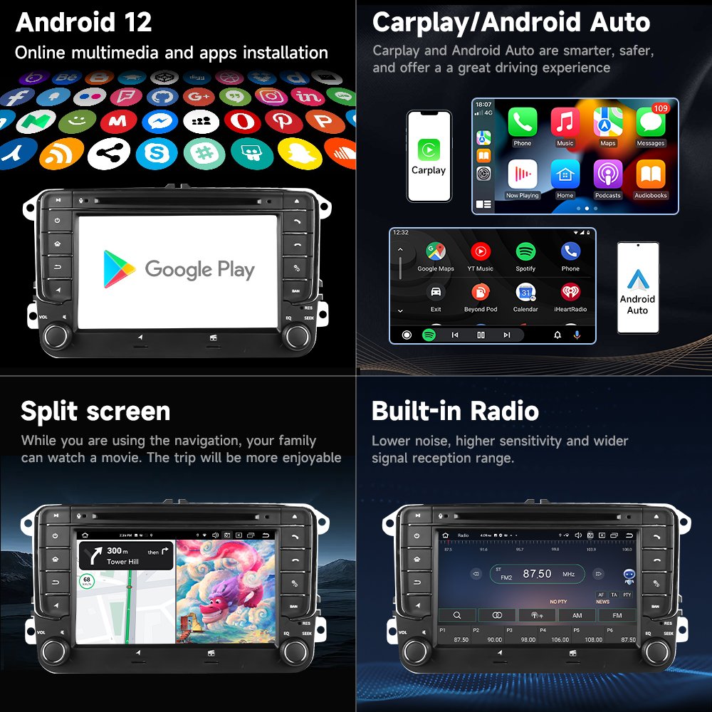 7 '' Touch Screen Car Audio 2 Din Car Radio 4+64GB For VW Vw Skoda Octavia Golf Passat Volkswagen B6