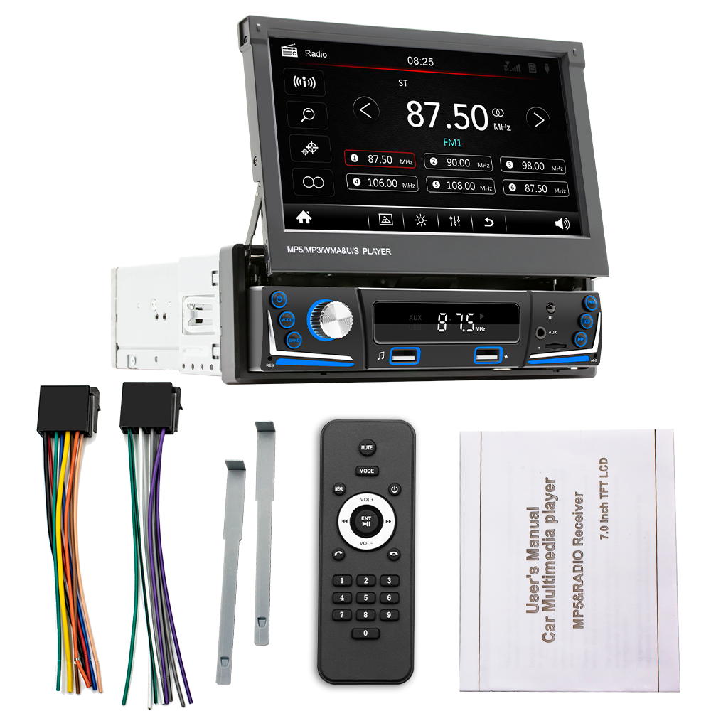 Bestree 7" universal multimedia in dash car mp3 mp5 player touch screen video car dvd player with BT phone charging car stereo