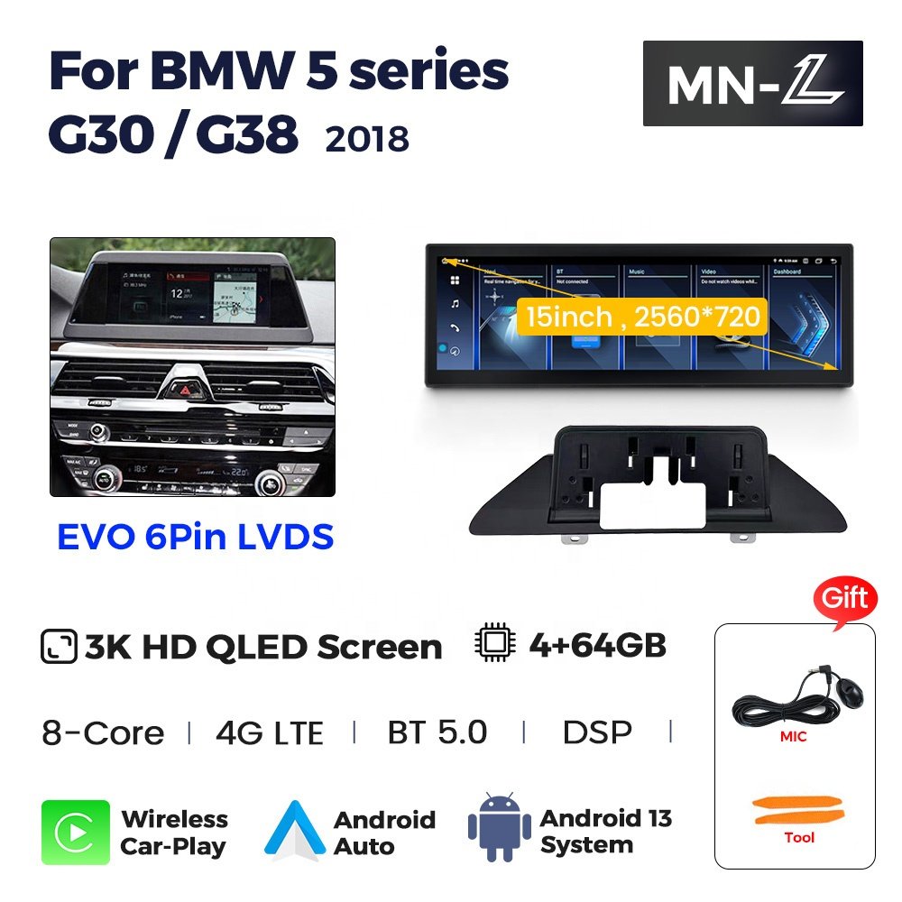 MEKEDE MNX 15INCH 3K OLED car dvd player GPS auto radio high quality BT 4G FM MAP play music DSP for BMW 5 series G30 EVO