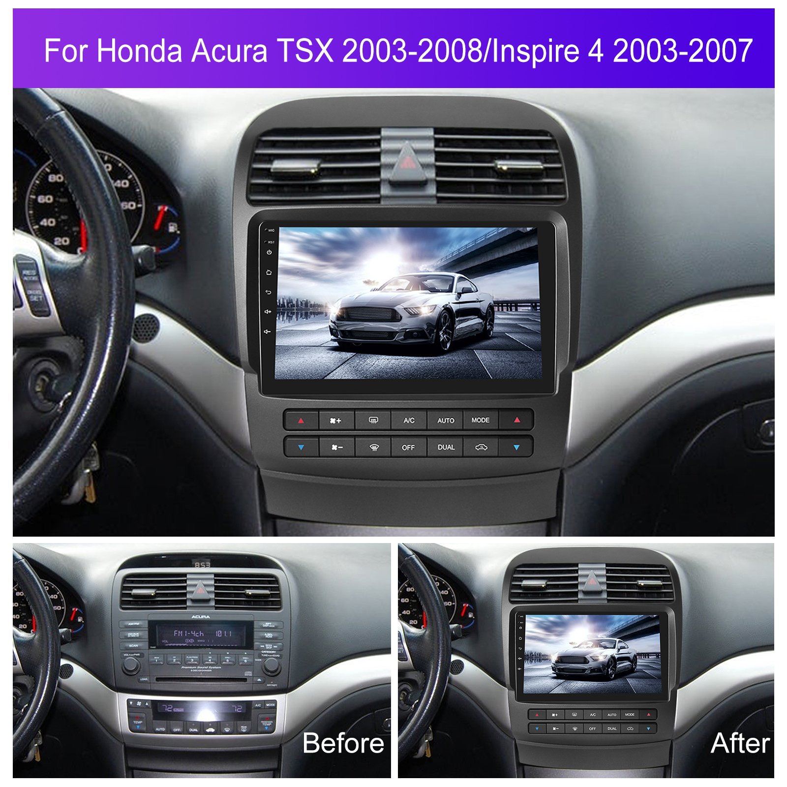 Podofo Android Car Stereo 4+64G 9'' Carplay Android Auto For Honda Acura TSX 2003-2008/Inspire 4 2003-2007 IPS DSP GPS RDS WIFI