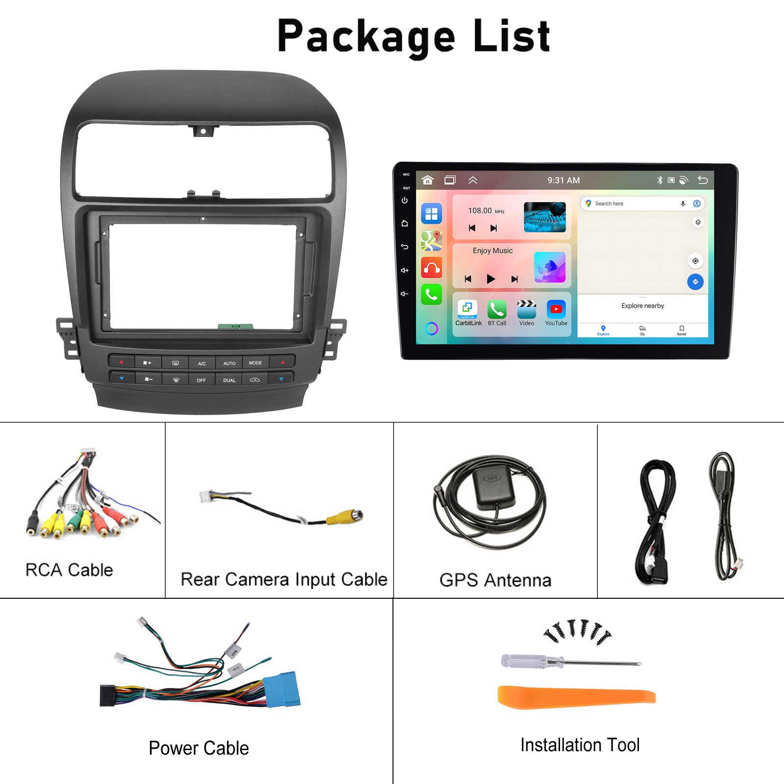 Podofo Android Car Stereo 4+64G 9'' Carplay Android Auto For Honda Acura TSX 2003-2008/Inspire 4 2003-2007 IPS DSP GPS RDS WIFI