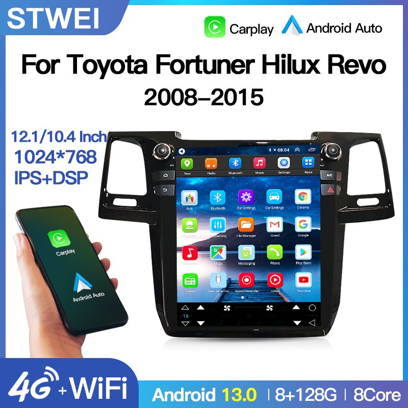 For Toyota Fortuner Hilux Revo 2008-2015 Carplay Android 13 Tesla Screen Car Multimedia Player Head Unit GPS Audio Radio Auto