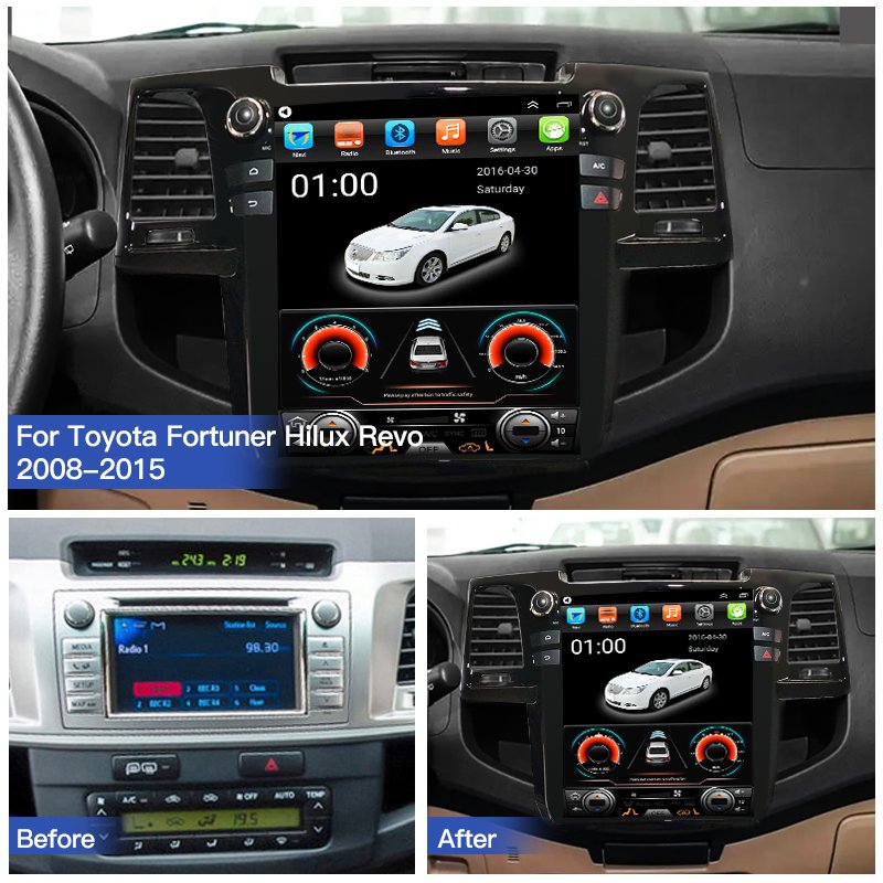 For Toyota Fortuner Hilux Revo 2008-2015 Carplay Android 13 Tesla Screen Car Multimedia Player Head Unit GPS Audio Radio Auto