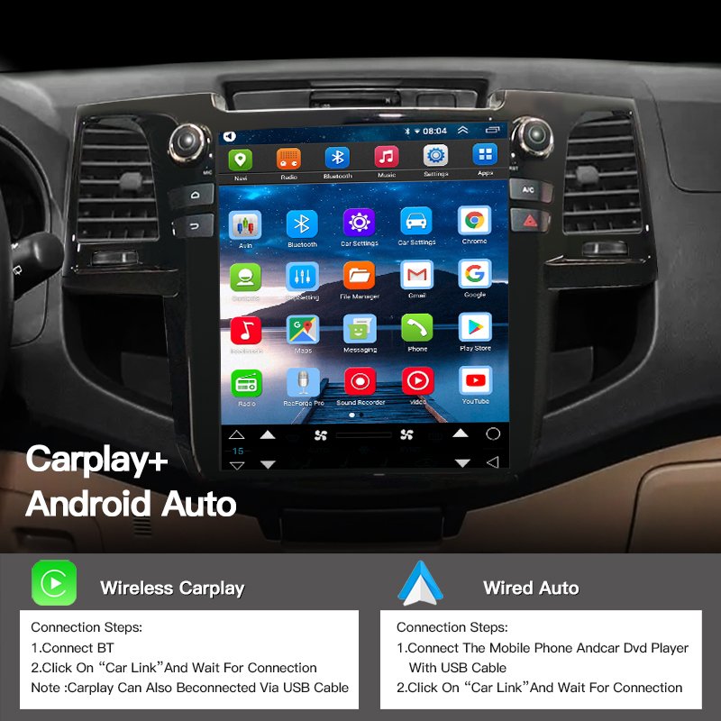 For Toyota Fortuner Hilux Revo 2008-2015 Carplay Android 13 Tesla Screen Car Multimedia Player Head Unit GPS Audio Radio Auto
