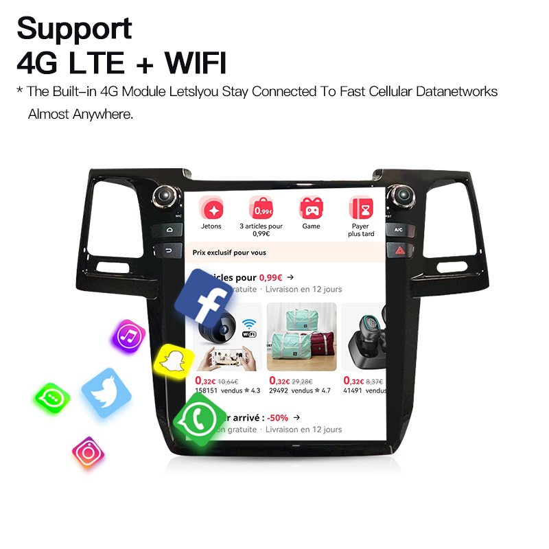 For Toyota Fortuner Hilux Revo 2008-2015 Carplay Android 13 Tesla Screen Car Multimedia Player Head Unit GPS Audio Radio Auto