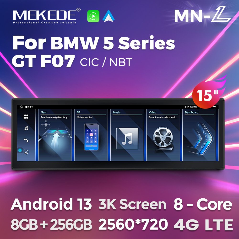 MEKEDE 15 Inch Car Stereo Screen TPMS RGB Car DVD Player 2560*720P 3K Resolution Newest Android System for BMW 5 Series GT F07