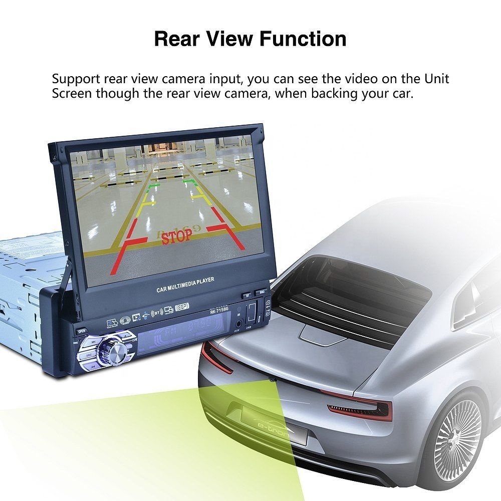 Podofo Car Stereo Radio Player BT 1Din 7" HD Retractable Touch Screen Monitor DVD MP5 Player + 8 IR Rear View Camera