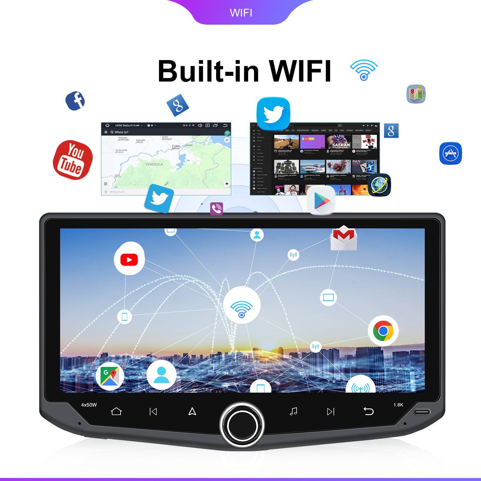Podofo 1Din 10.88'' Android 13 Car Radio Stereo Carplay Android Auto GPS Navigation2+32GB Car Player WIFI BT USB FM AUX