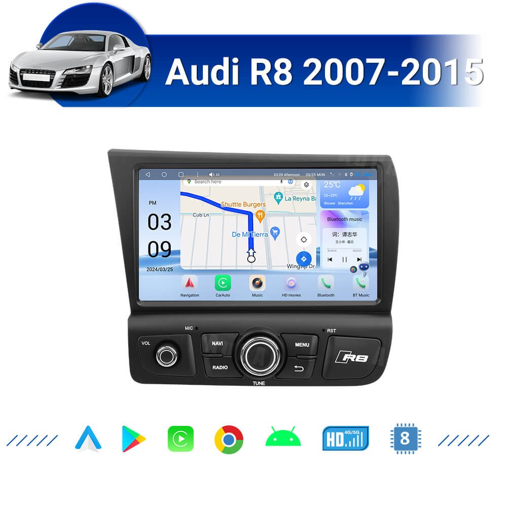 AuCar 8 Inch 8G-128G Touch Screen Android 13 Car DVD Player GPS Navigation Car Radio Stereo Multimedia For Audi R8 2007-2015
