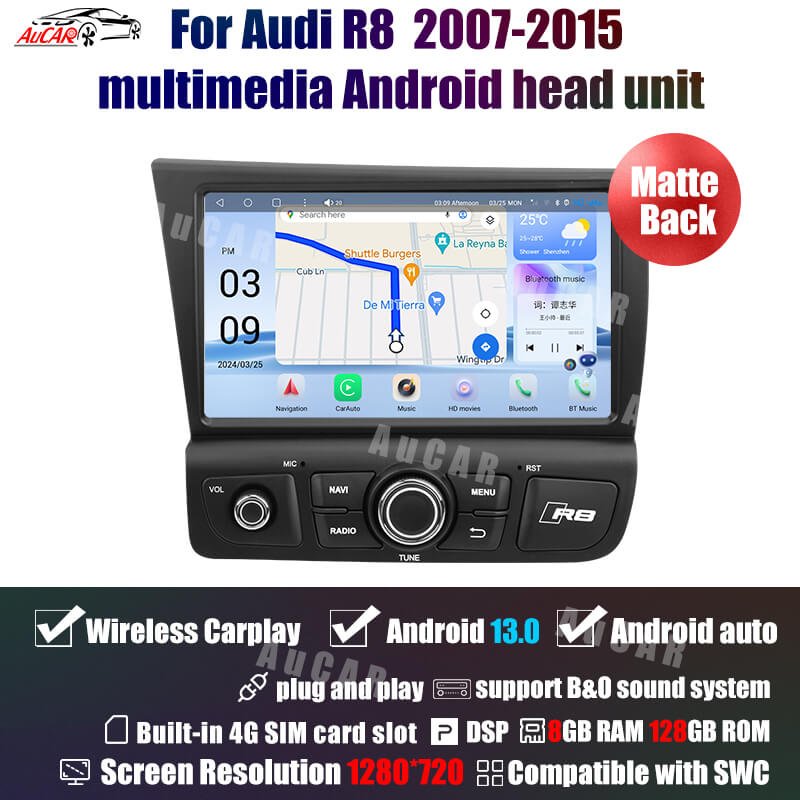 AuCar 8 Inch 8G-128G Touch Screen Android 13 Car DVD Player GPS Navigation Car Radio Stereo Multimedia For Audi R8 2007-2015
