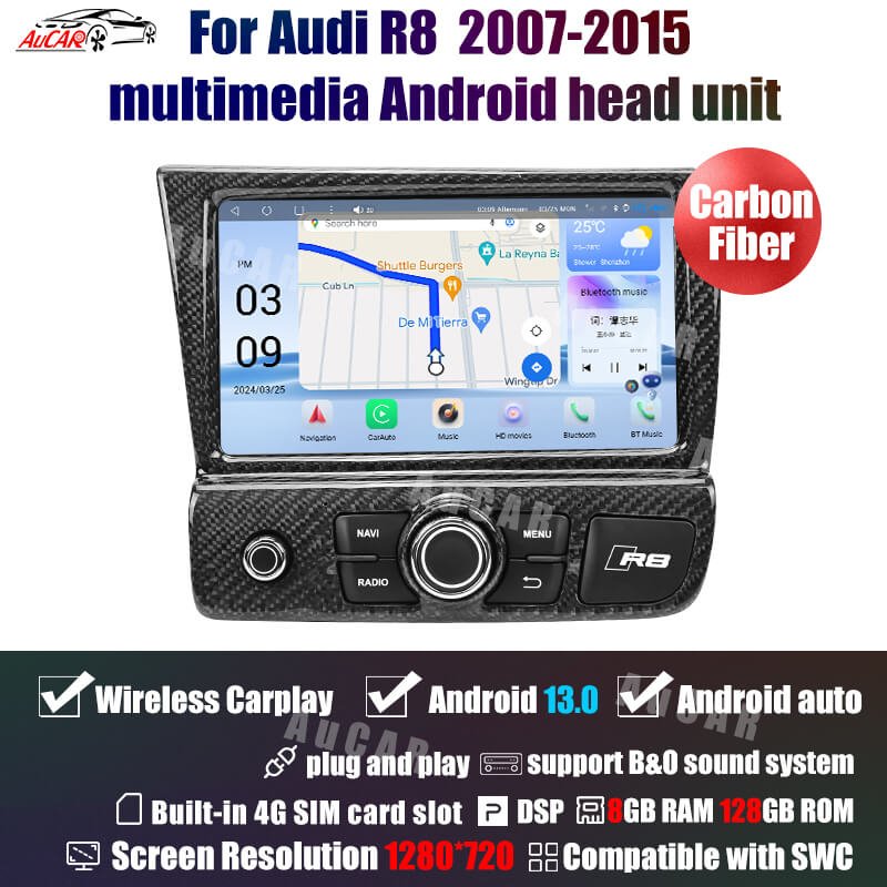 AuCar 8 Inch 8G-128G Touch Screen Android 13 Car DVD Player GPS Navigation Car Radio Stereo Multimedia For Audi R8 2007-2015