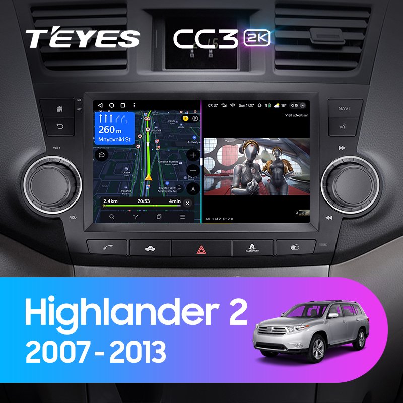 TEYES CC3 2K Car DVD Player For Toyota Highlander 2 2007-2013 9 Inch Car GPS Navigation DVD Player