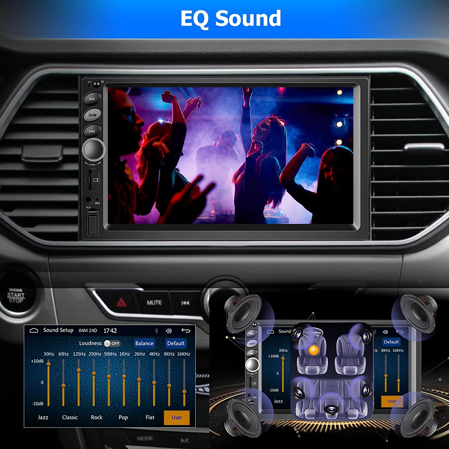 Podofo Double Din Car Stereo with Carplay & Android Auto 7'' Touchscreen Car Radio Autoradio BT FM Receiver SWC USB/TF/AUX Input