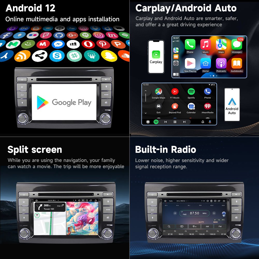 7Inch 2Din PX5 Android11.0 Special Car DVD GPS Video Player 4G+64G For FIAT BRAVO 2007--2014 built-in DSP CarPlay Android Auto