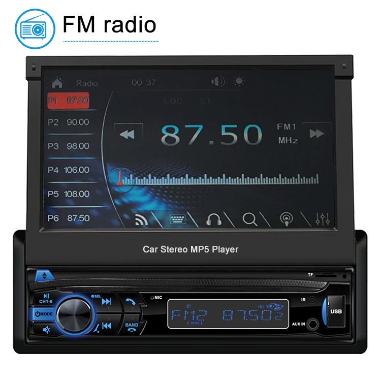 Stock 7inch auto retractable car player 1din car tv lcd mp5 player rearview mirror car video monitor