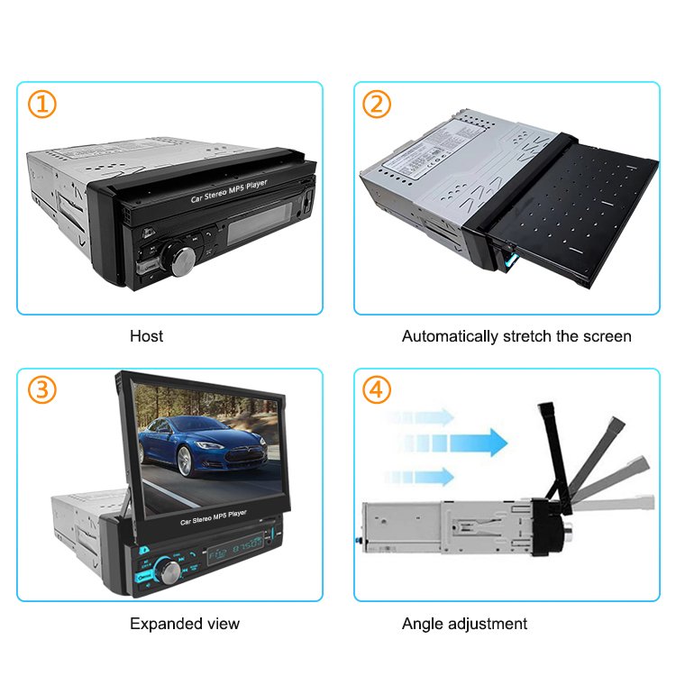 Stock 7inch auto retractable car player 1din car tv lcd mp5 player rearview mirror car video monitor