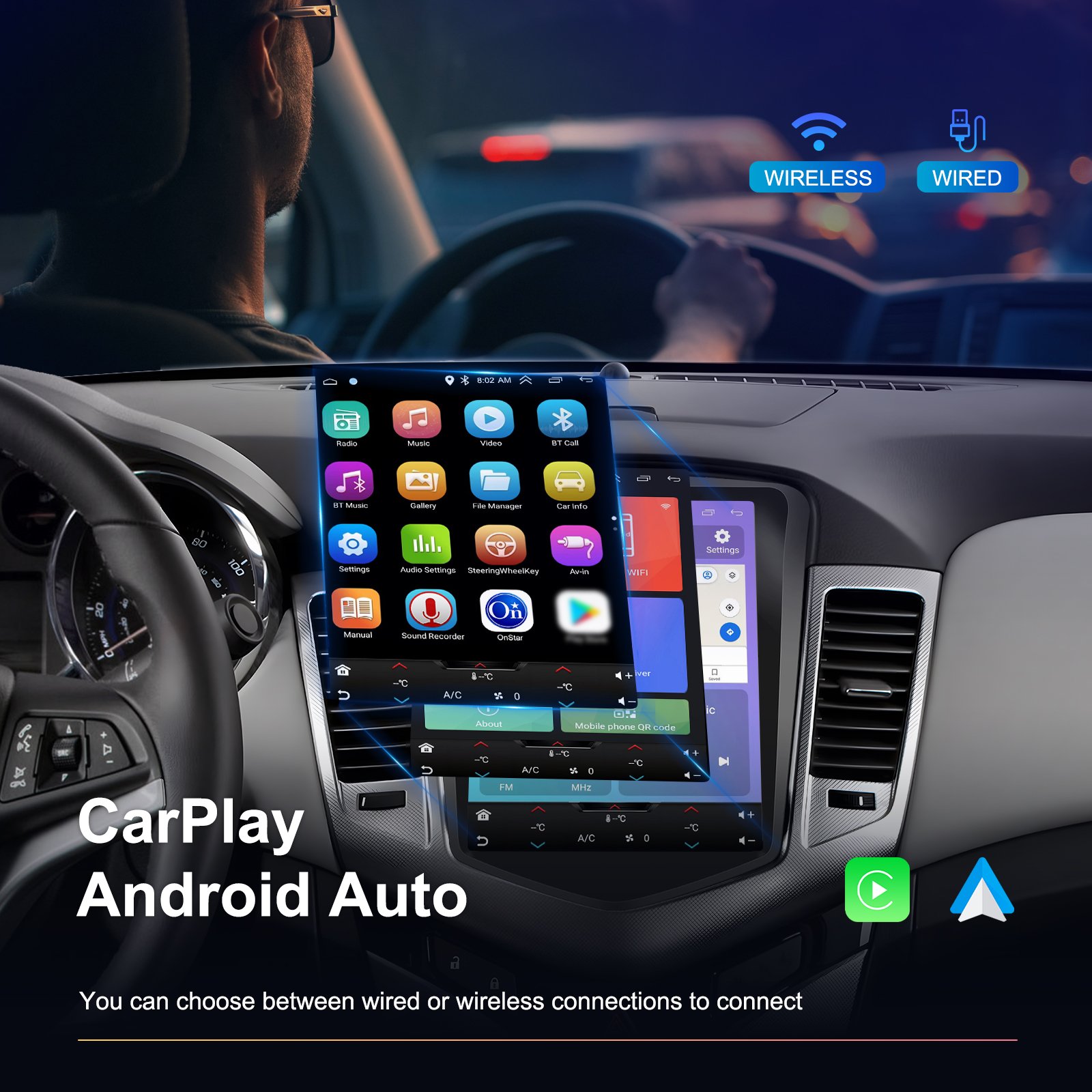 Podofo 9.7" Android Car Stereo For Chevrolet Cruze J300 2008-2014 2+64G CarPlay & Android Auto Car Radio GPS WIFI Hifi FM RDS EQ
