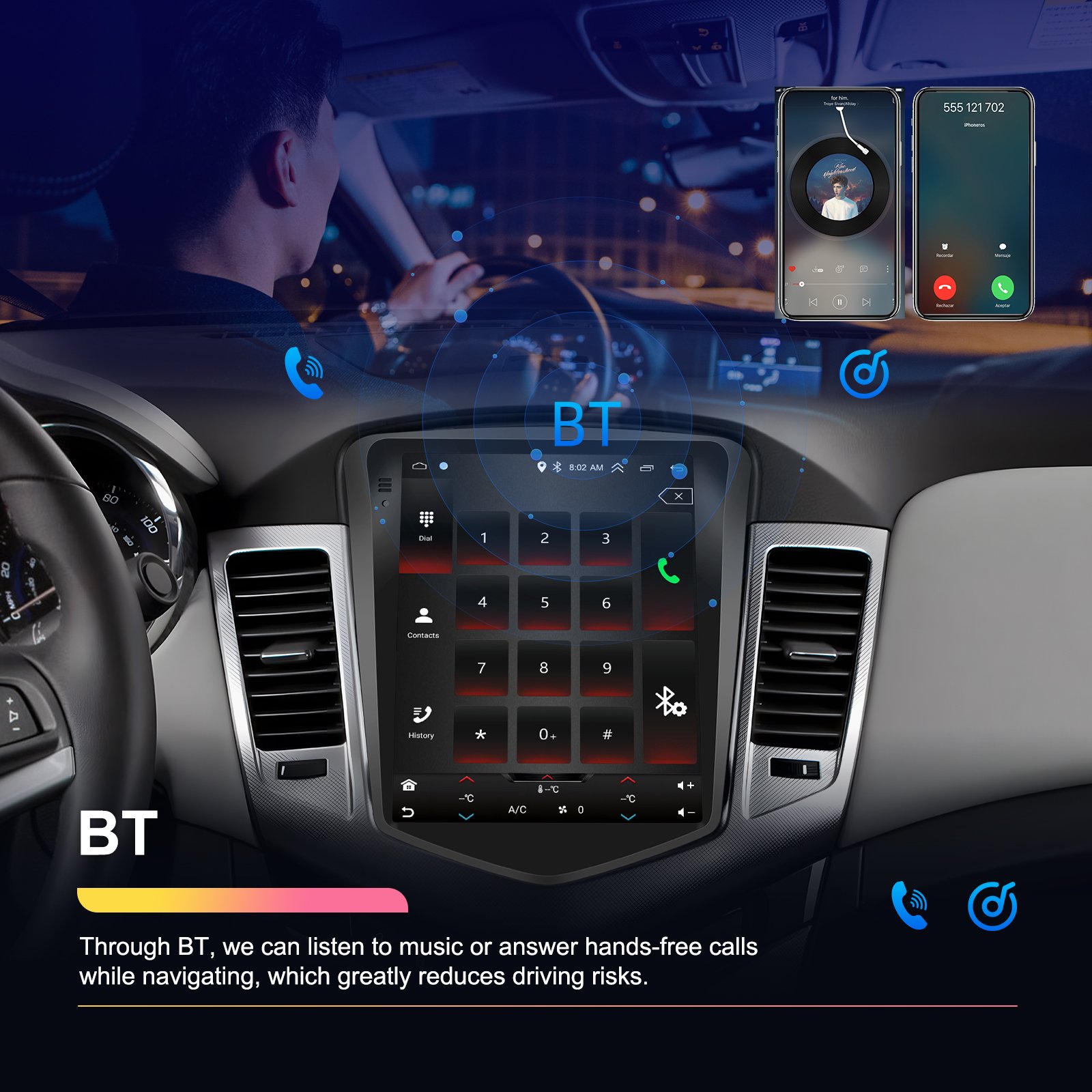 Podofo 9.7" Android Car Stereo For Chevrolet Cruze J300 2008-2014 2+64G CarPlay & Android Auto Car Radio GPS WIFI Hifi FM RDS EQ