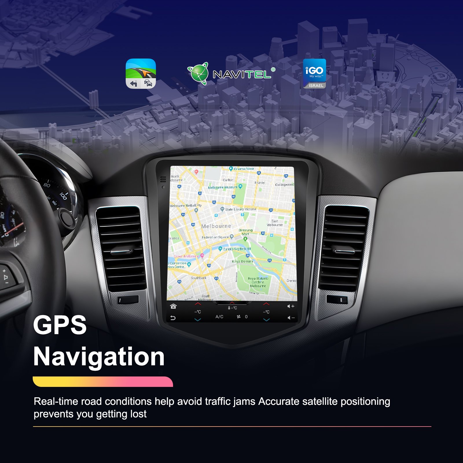 Podofo 9.7" Android Car Stereo For Chevrolet Cruze J300 2008-2014 2+64G CarPlay & Android Auto Car Radio GPS WIFI Hifi FM RDS EQ