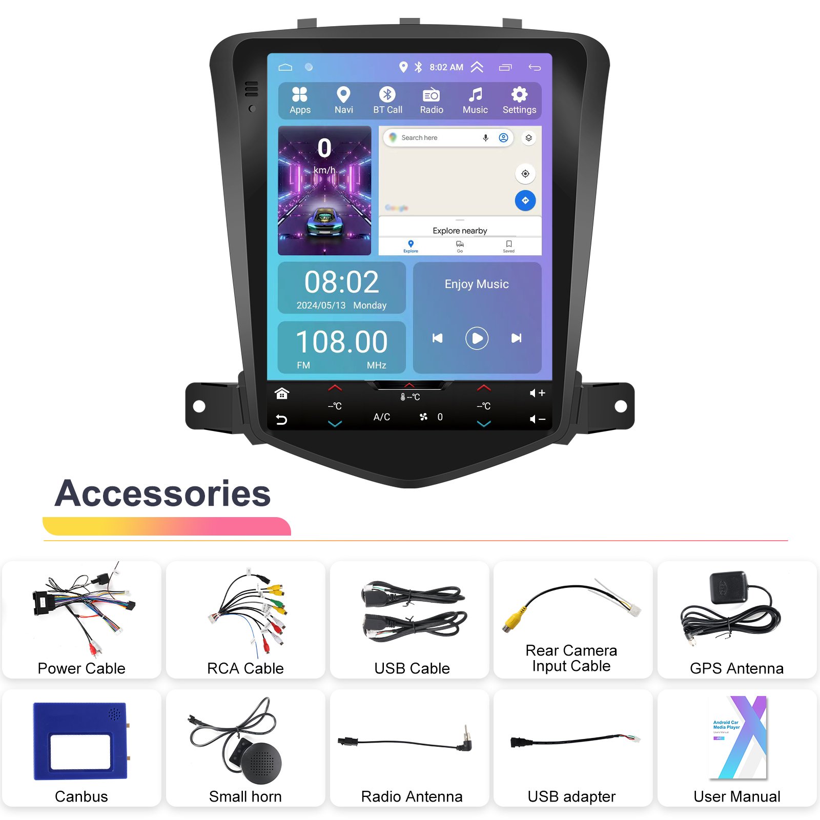 Podofo 9.7" Android Car Stereo For Chevrolet Cruze J300 2008-2014 2+64G CarPlay & Android Auto Car Radio GPS WIFI Hifi FM RDS EQ